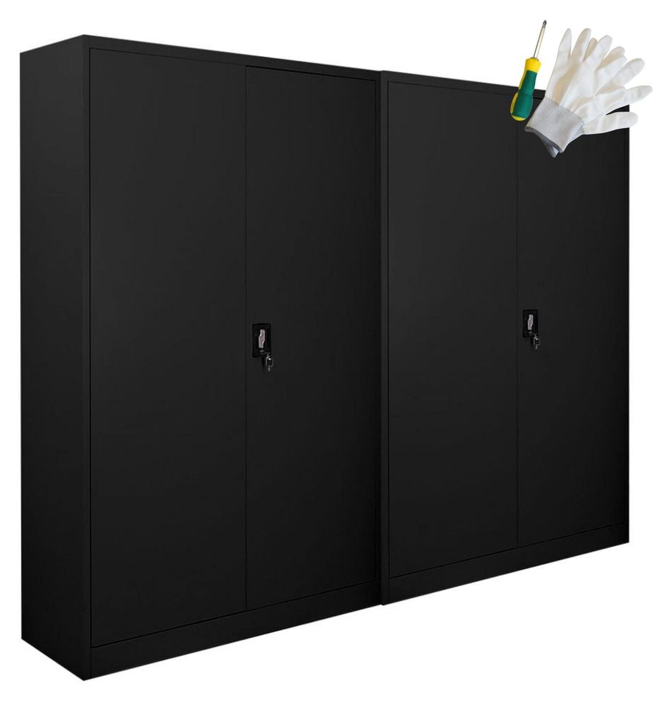 Mega Deal | 2x Flügeltürenschrank ELEPHANT mit 2 Türen, abschließbar | HxBxT 180x120x40cm | 4 Ebenen | Stahl mit Pulverbeschichtung | Schwarz |...