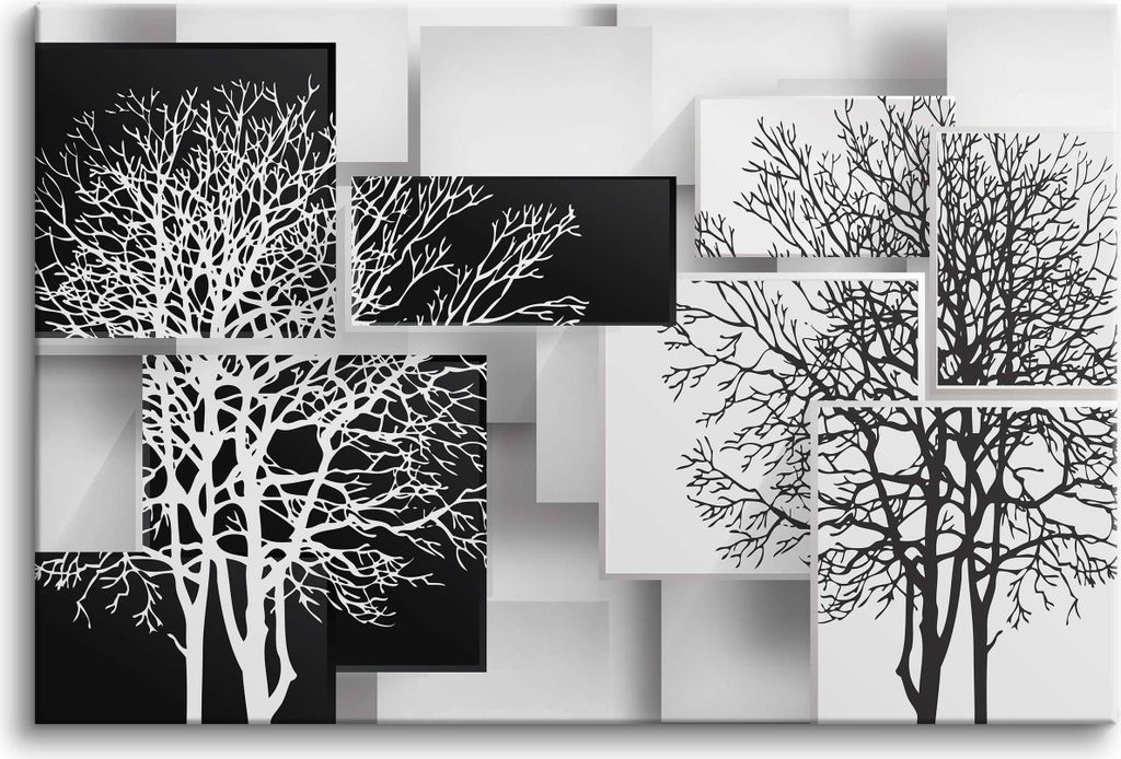 Schwarz-Weiß Leinwandbild Bäume 3D-Effekt Modernes Interieur 80x120