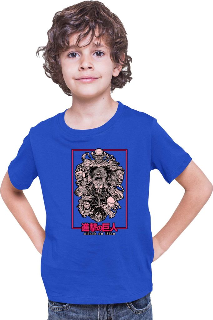 Kinder T-Shirt Japan Anime Manga Attack Anime On Titan Titans 01 Allmighty Titans, 9-11 Jahr - 140 / Blau