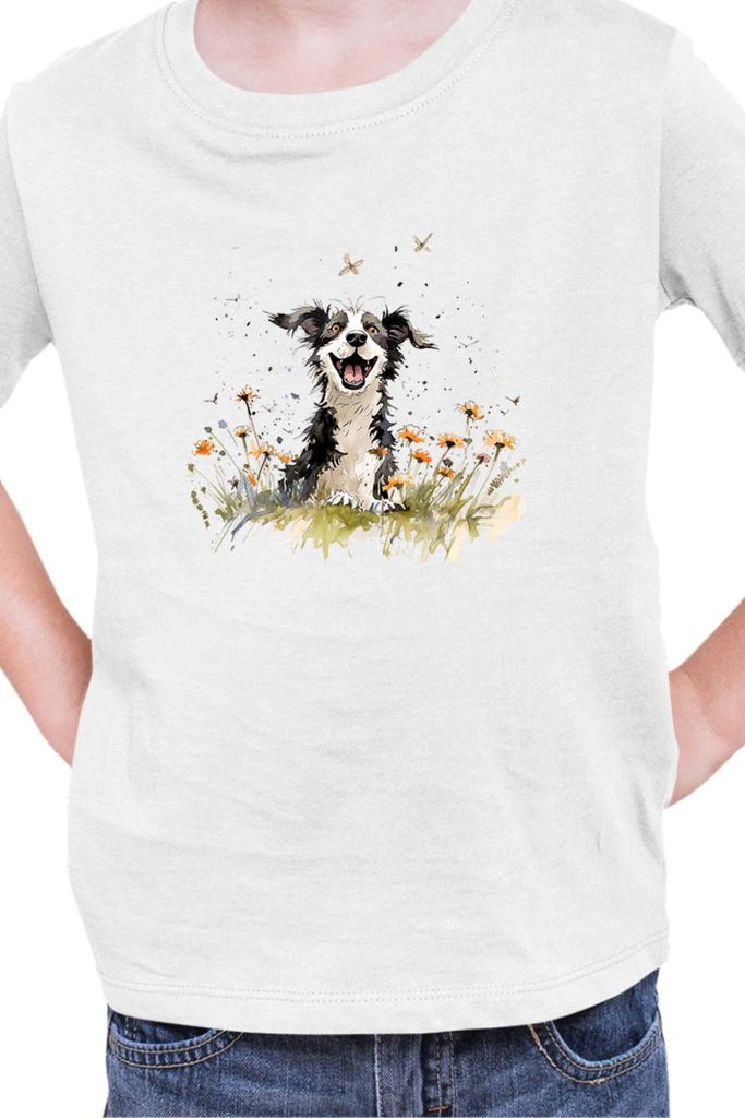 Kinder T-Shirt Funny Dogs Breeds Border Collie Dog Breed 010, 9-11 Jahr - 140 / Weiß