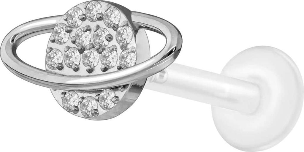 Ohrpiercing, Nasenpiercing PTFE Labret mit Innengewinde + Titan-Aufsatz KRISTALLPLANET Silber Stablänge: 10mm | Stabstärke: 1,2mm