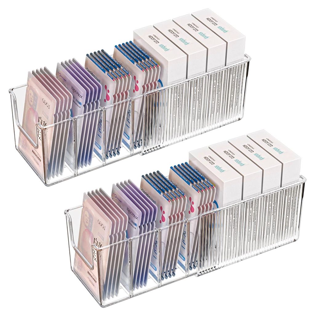Set aus 2 ausziehbaren Acryl-Aufbewahrungsboxen für Gesichtsmasken mit verstellbaren Trennwänden – Transparenter, stapelbarer Kosmetikorganizer...