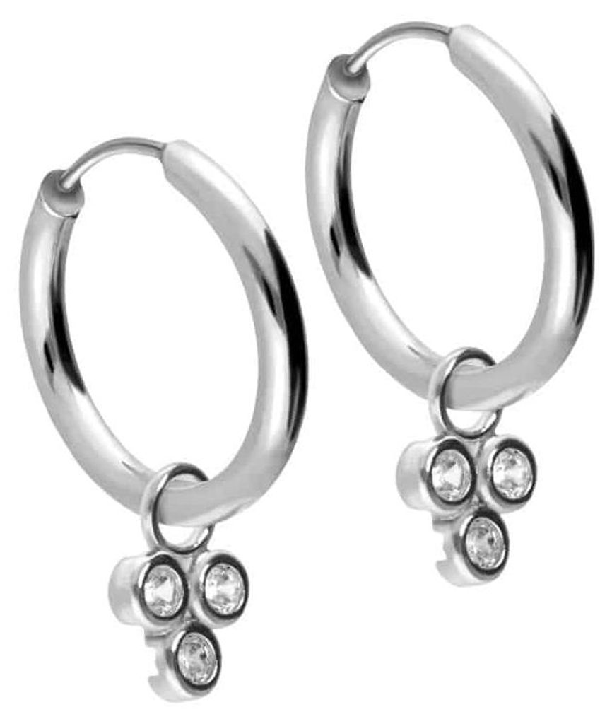 Chirurgenstahl Ohrclicker Creolen 3 EINGEFASSTE KRISTALLE Silber Innendurchmesser: 14mm + Designstärke: 2mm