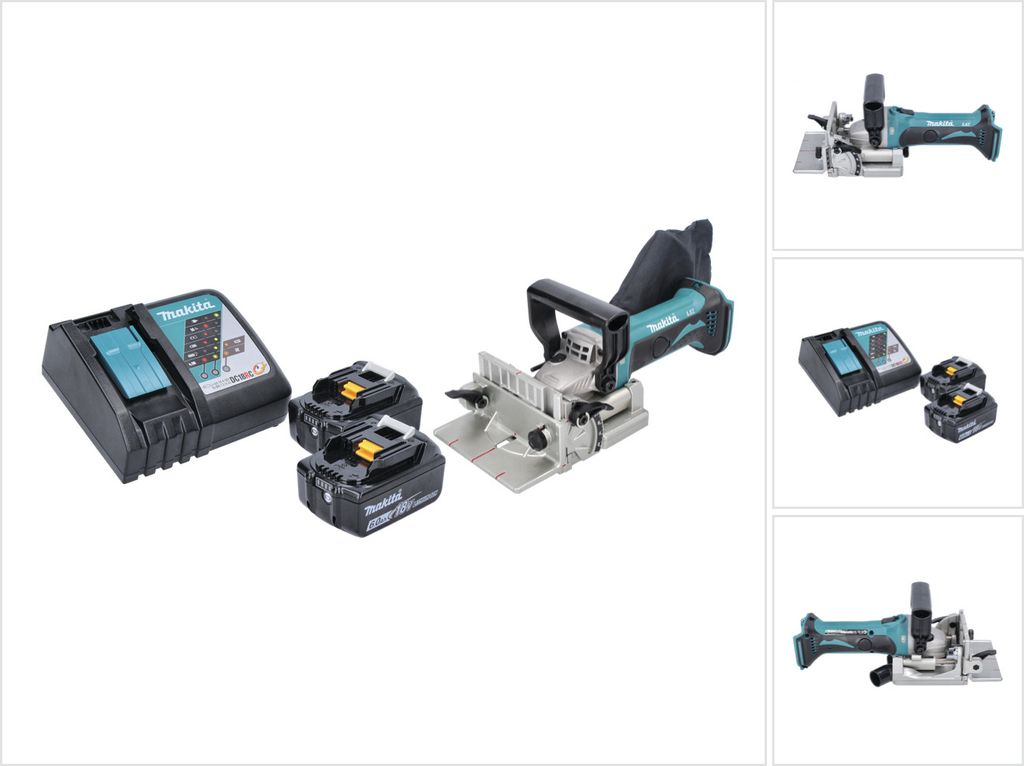 Makita DPJ 180 RG Akku Nutfräse 18 V 100 mm + 2x Akku 6,0 Ah + Ladegerät