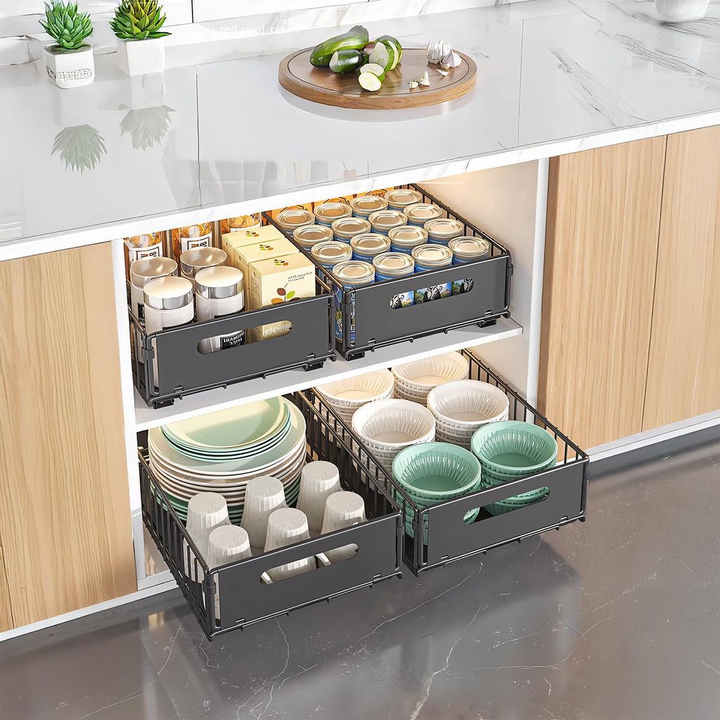 2 Stück Teleskopschublade ausziehbare Schublade Küche Küchenschrank Organizer Schubladen Organizer Innenschublade 24.5x37.5x10cm