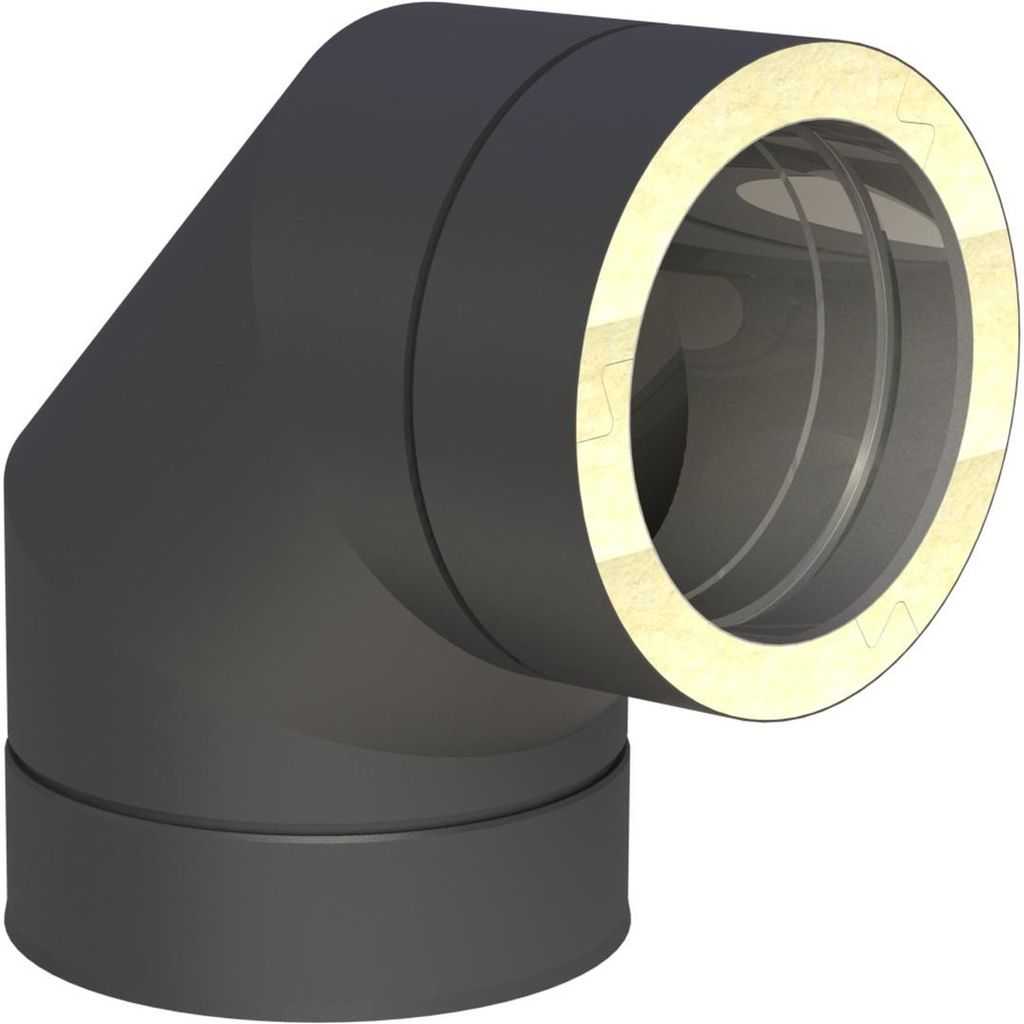 Jeremias DW Black 200mm Winkel 87 Grad doppelwandige Abgasanlage Edelstahl schwarz matt für Öl Gas Festbrennstoffe