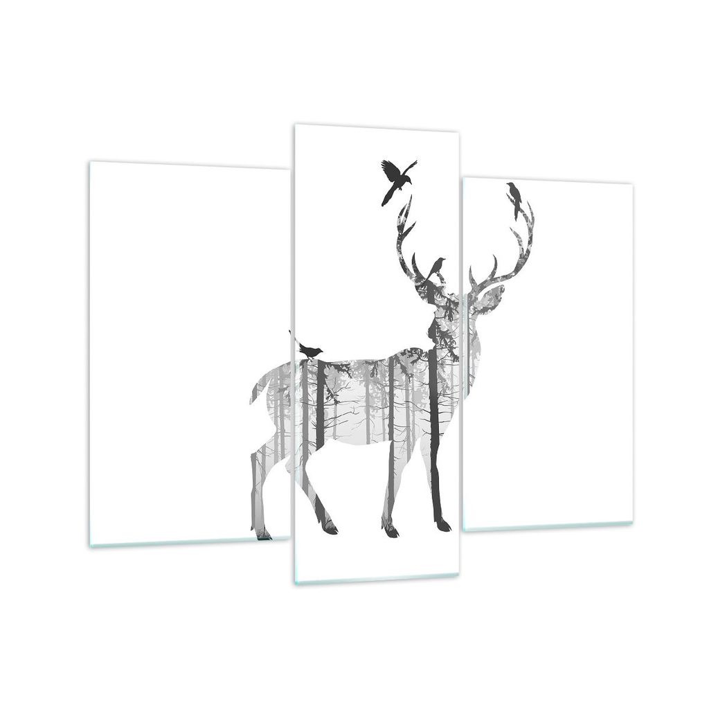 Bilder auf glas - Hirsch Herbst Wald Illustration - 130x100cm - Glasbilder - Wandbilder - Kunstdruck - Wanddekoration aus Glas - Glas Bilder - Wand...