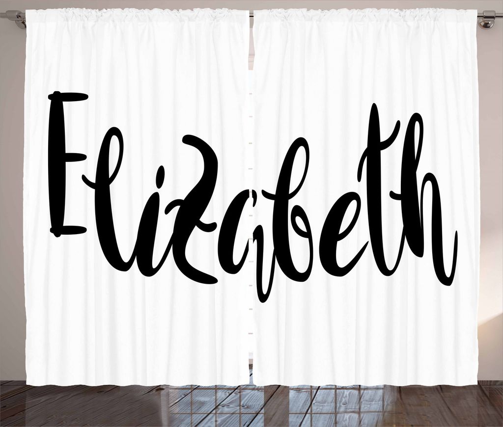 ABAKUHAUS Elisabeth Rustikaler Gardine, monochrome Letters, Schlafzimmer Kräuselband Vorhang mit Schlaufen und Haken, 280 x 245 cm, Schwarz und weiß