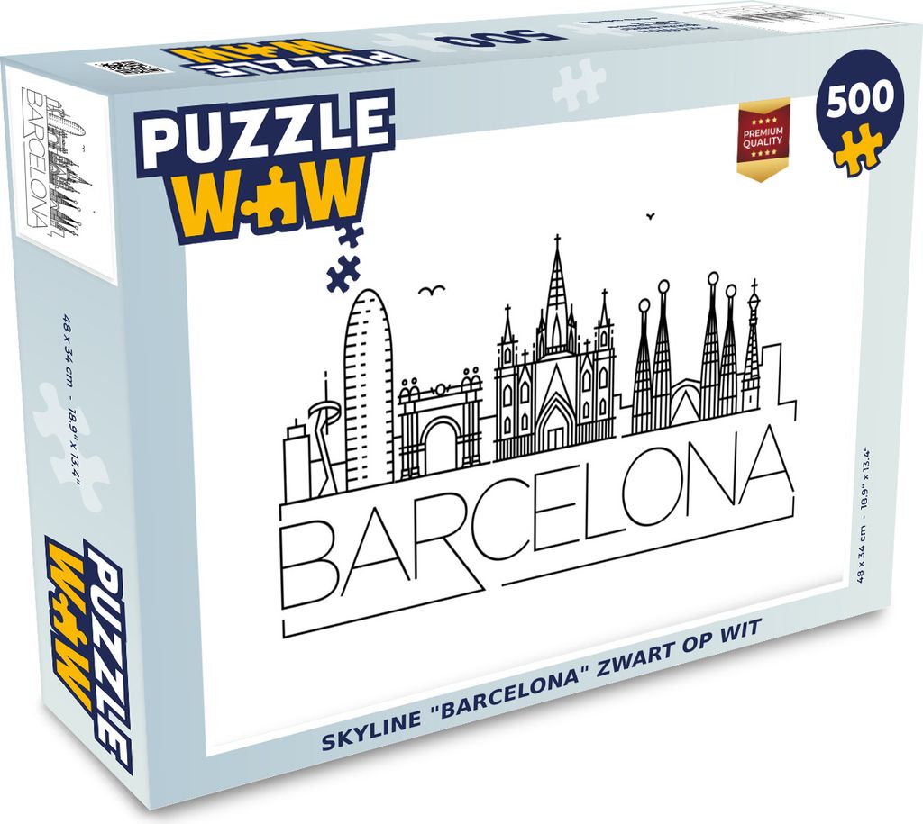 MuchoWow Puzzle 500 Teile Skyline "Barcelona" schwarz auf weiß - 500 Teile - Kinder - Selberbauen - Puzzlespiele