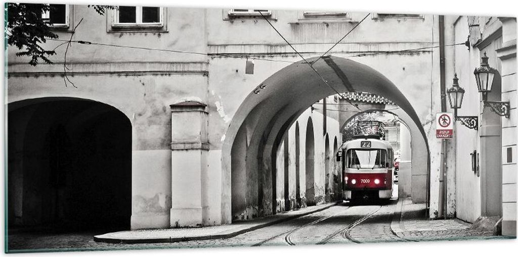 Bilder auf glas - Einteilig - Tschechisch Straßenbahn Prag - 120x50cm - Glasbilder - Wandbilder - Bilder - Wanddekoration aus Glas - Glas Bilder -...