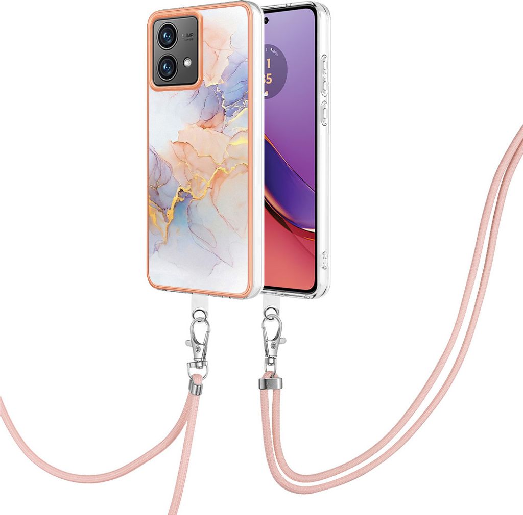 Handykette Hülle für Motorola Moto G84 Muster TPU Schutzhülle mit verstellbarem Tragegurt Grau