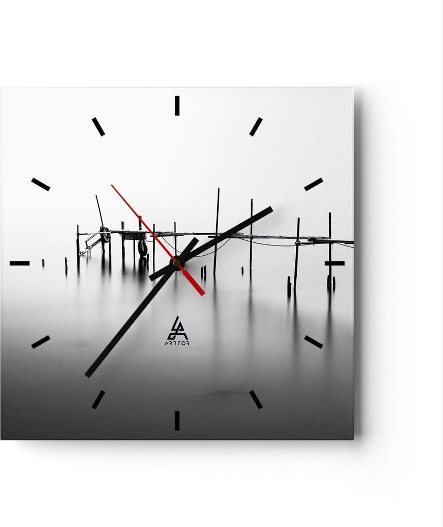 Wanduhr - Quadrat - Glasuhr - Meer Brücke Wasser - 40x40cm - Schleichendes Uhrwerk - Lautlos - zum Aufhängen bereit - Dekoration Modern - Wanddek...