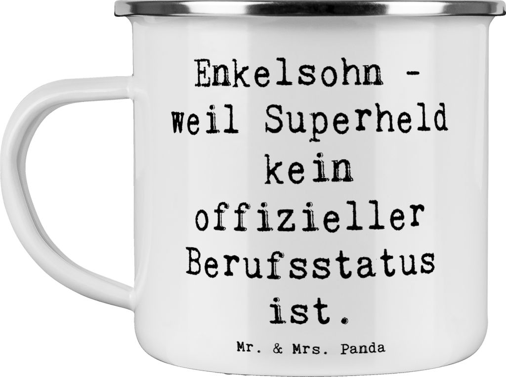 Mr. & Mrs. Panda Teetasse Spruch Enkelsohn Held - Weiß - Geschenk, Superheld, becher emaille, Verwandte, Zuneigung, Liebe, Tasse, Familie, Enkel, ...