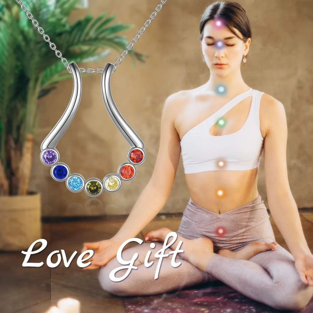 Collier Support de Bague Argent 925 Anti-Perte avec Pendentif Sept Chakras - 7
