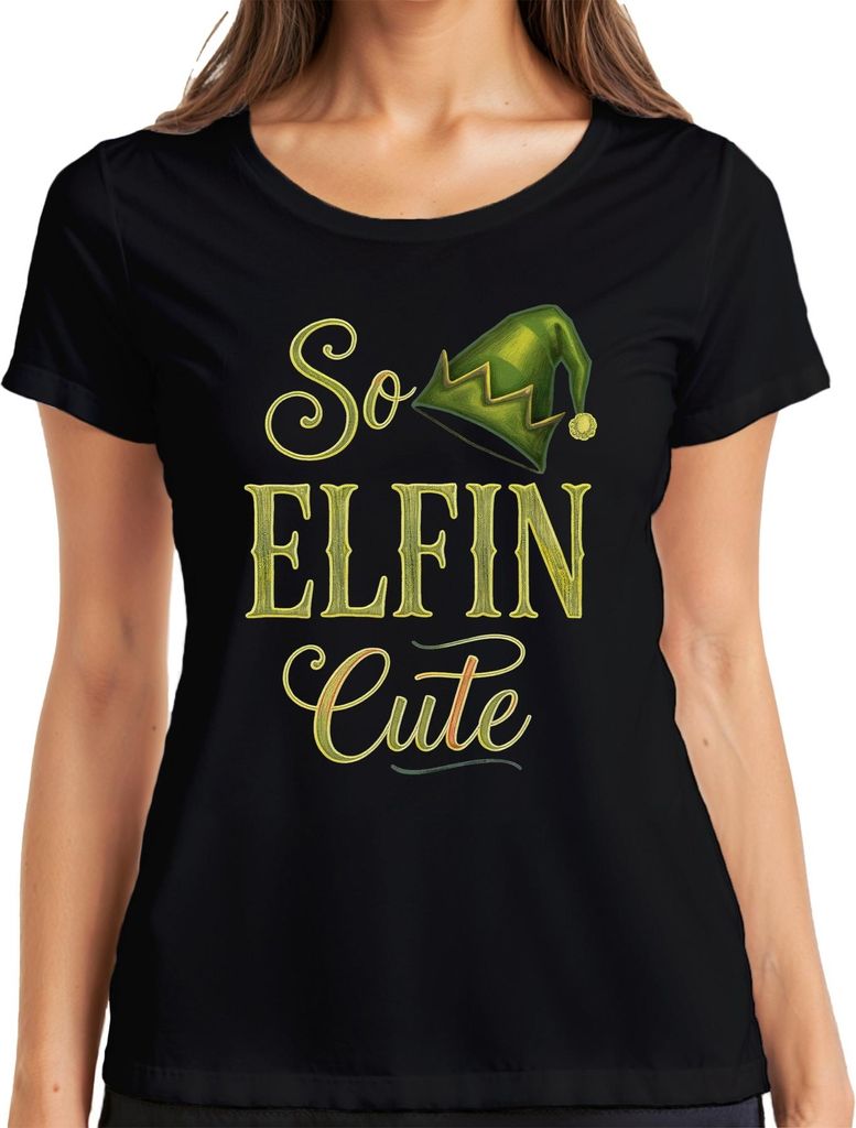 So Elfin Cute Weihnachten Elf Elfe Mütze Kinder Niedlich Lustig Damen T-Shirt, Schwarz, S
