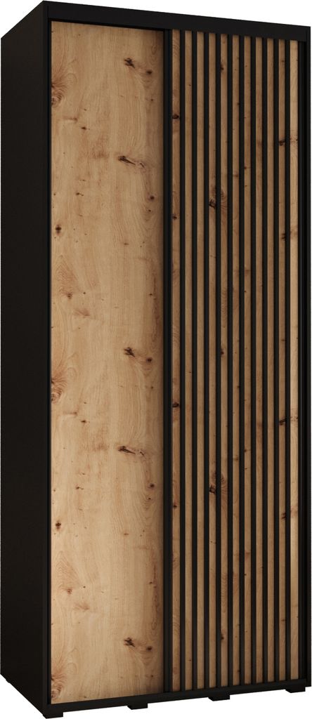 MEBLE KRYSPOL Lanko 1 Schrank mit 2 Schiebetüren - 235,2x100x45 cm - Schwarz Artisan Schwarz
