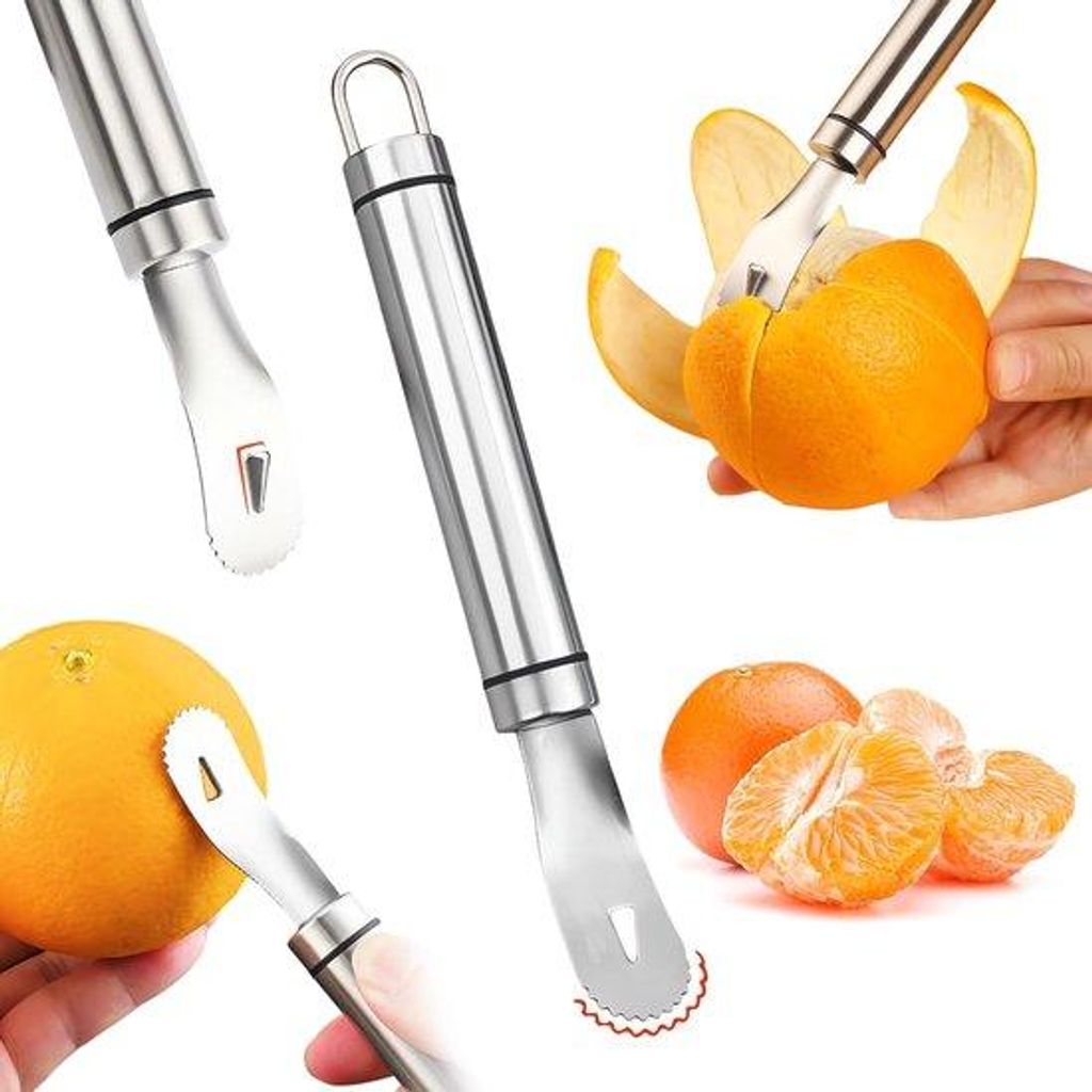 Zitrus-Schneider aus Edelstahl | Easy peel | Zitrus-Schneider mit langem Stahl | Zitrus-Schneider mit Dreieckmesser und gekernter Spade