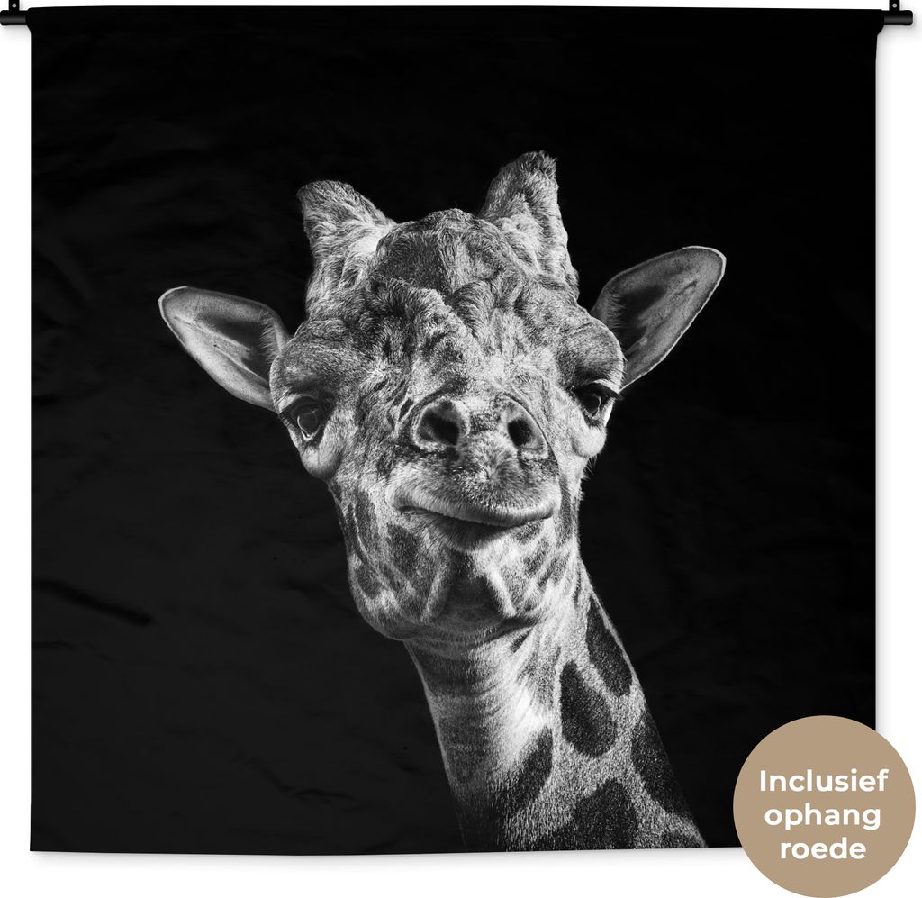 MuchoWow Wandteppich Wandbehang Giraffe - Tier - Schwarz - Weiß 150x150 cm Tapisserie Dekoration Wandtuch - Wohnaccessoires - Modernes