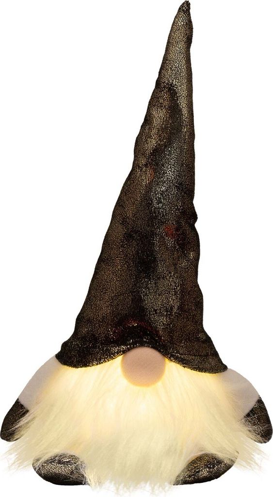 Weihnachten LED Deko Figur Wichtel leuchtet 18cm (28cm) sitzend gold-schwarz