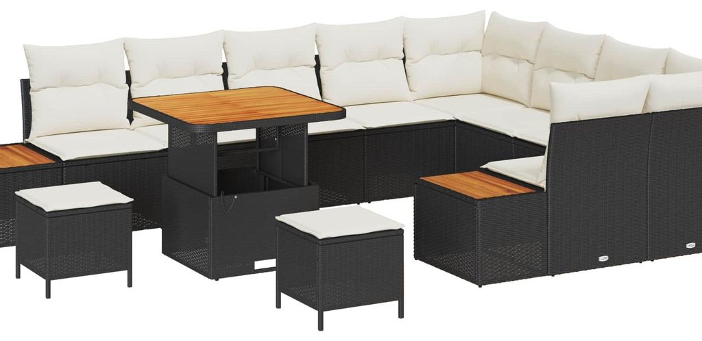 vidaXL Gartensofa-set mit Kissen 12 pcs Schwarz und Creme