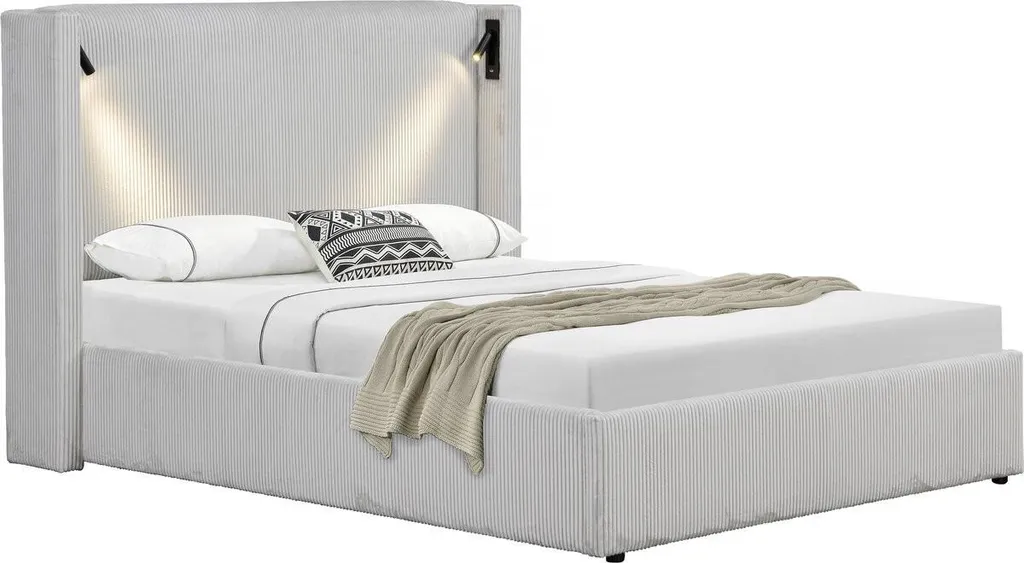 Lit double beige 140x190 avec coffre de rangement pour chambre