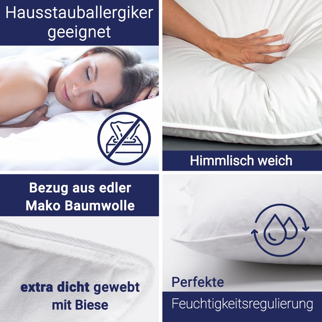 Daunenkissen aus 100% Daunen für Allergiker geeignet, 80x80 Produktbild 4