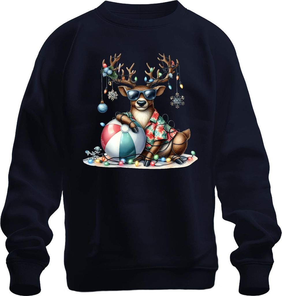 Weihnachtsrentier Sonnenbrille Hawaiihemd Strandball Lichterkette Uni Sweatshirt Pullover, Navy, 3XL