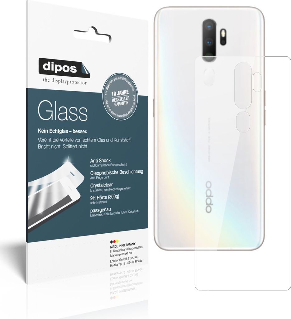 1x Schutzfolie für Oppo A11 Rückseite - Anti-Shock 9H Folie dipos Glass Kunststoffglas