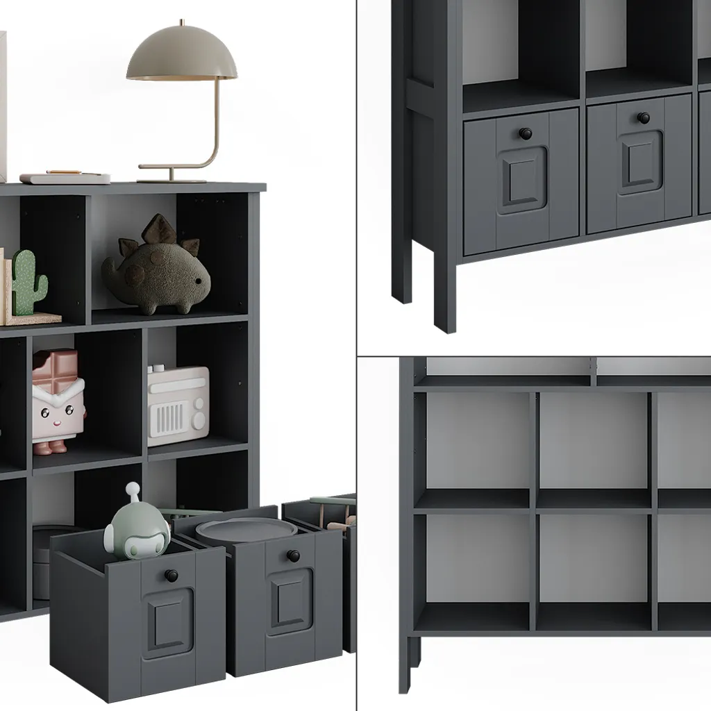 Meuble bibliothèque Vitalispa Ajaton gris 103cm avec 9 compartiments - 6