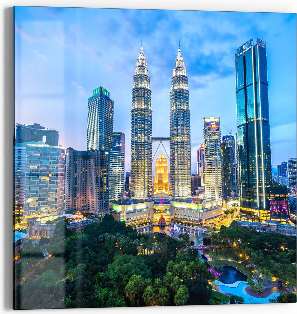 DEQORI Glasbild Acryl 50x50 cm 'Blick auf Petronas Türme' Wandbild Bild modern Deko