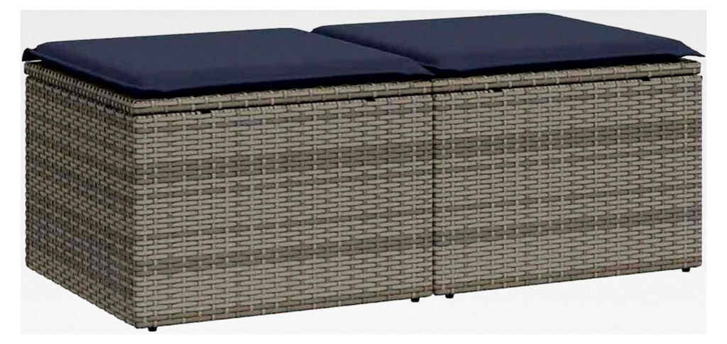 2-teiliges Garten-Sofagarnitur mit Kissen Grau Poly Rattan Akazie Lounge Sofa Outdoor