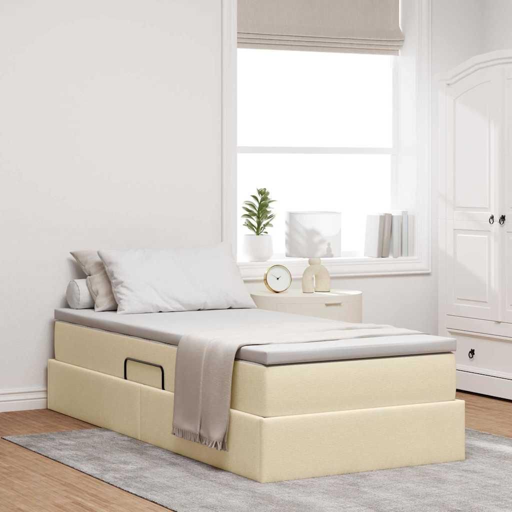 CLOIRS@ Aufbewahrungsbett mit Matratze - Bettgestell moderne - für Erwachsene/Kinder - Creme 100x200 cm Polyester