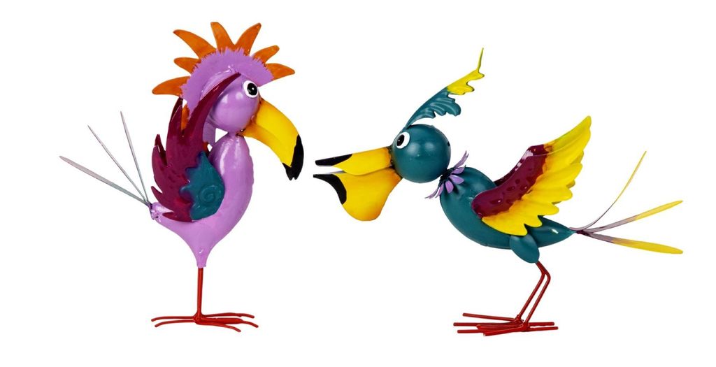 2er Set Vogelfiguren abstrakt bunt 19/20cm Metall stehend Dekofigur Haus Garten