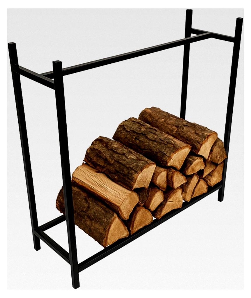 Kaminholzregal aus Metall in Schwarz – Feuerholzregal für Innen und Außen, Holzlager für Terrasse, Balkon und Wohnzimmer, stabiler Holzstapelh...