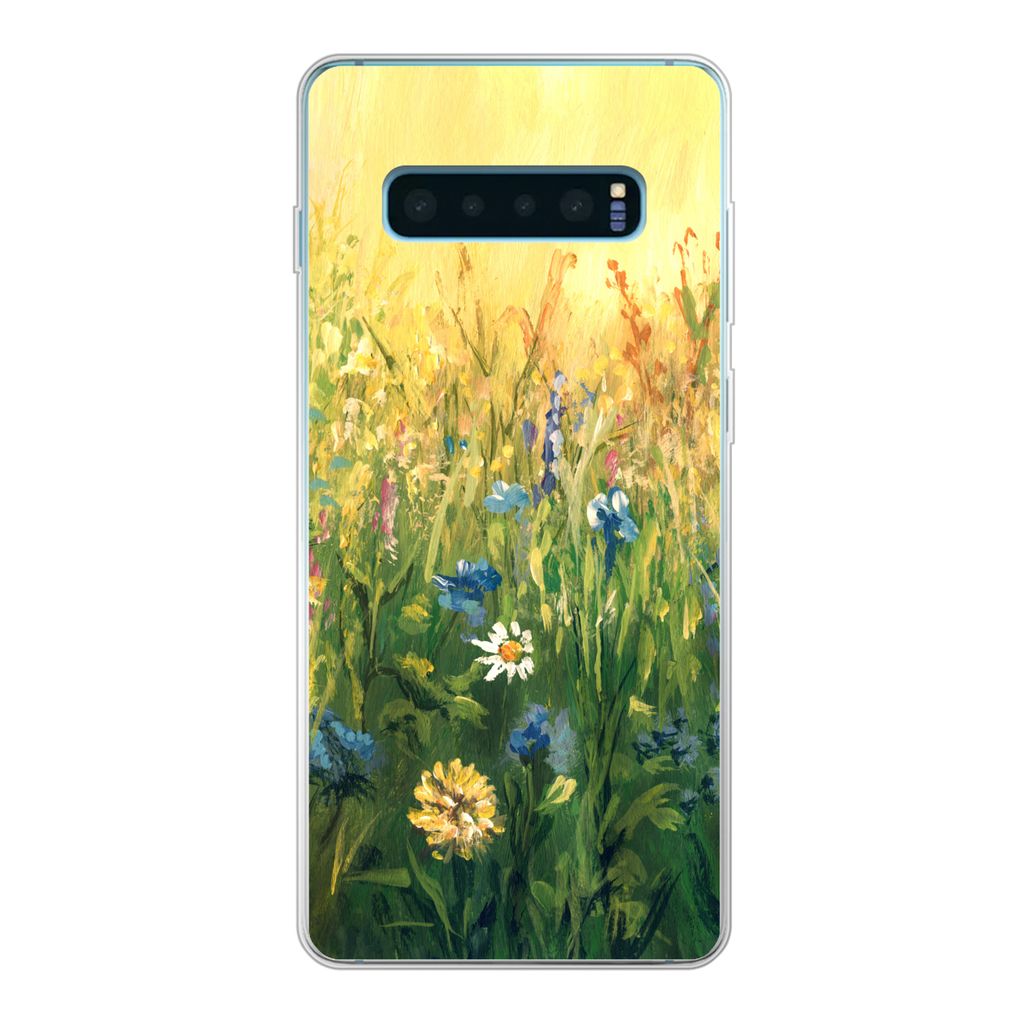 MuchoWow Handyhülle Schutzhülle Hülle für Samsung Galaxy S10 Lite Blumen - Aquarell - Sonne Silikon Softcase Handy Hülle - Schutz