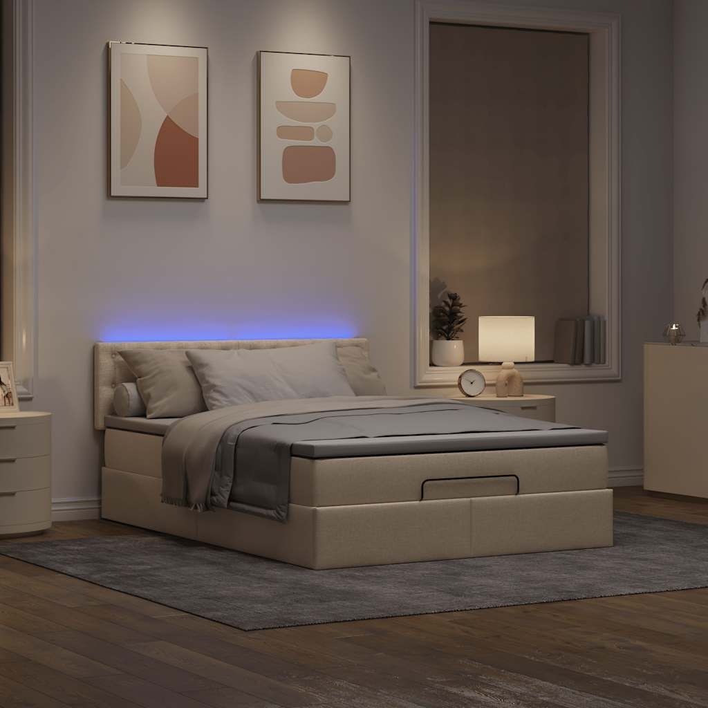 Maison Exclusive - Ottomane Bett mit Matratze & LEDs Creme 140x200 cm Stoff