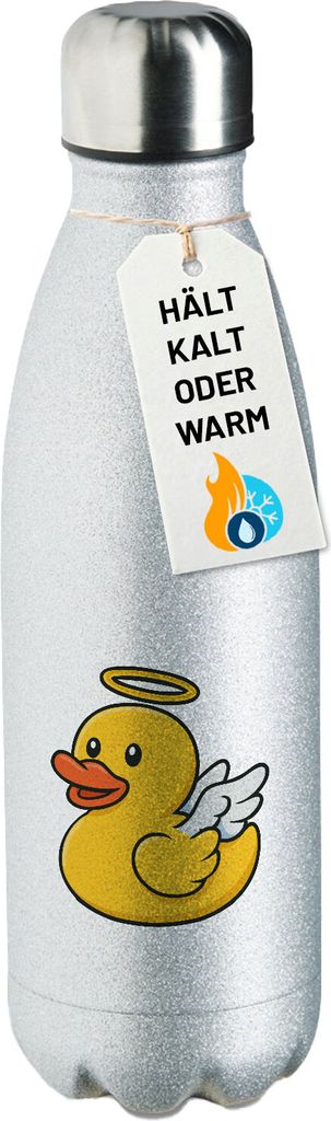 Huuraa Trinkflasche Quietscheente Engel Gummiente Angel 500ml Silver Edelstahl Wasserflasche Trinkflasche Geschenkidee