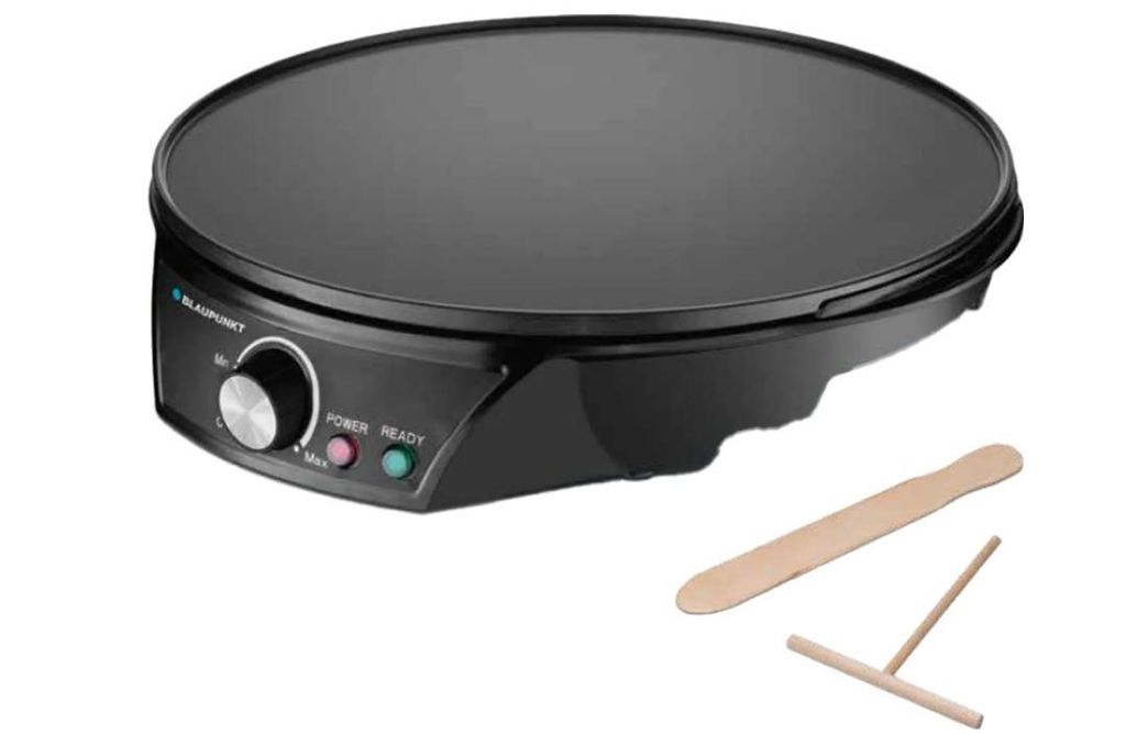 Blaupunkt MEN768 Crepes Maker Antihaftbeschichtet, Edelstahl Pancake Maker elektrisch, 1200W, XXL Grillplatte (30 cm Ø), 3in1 Funktion Crepes Pfanne,