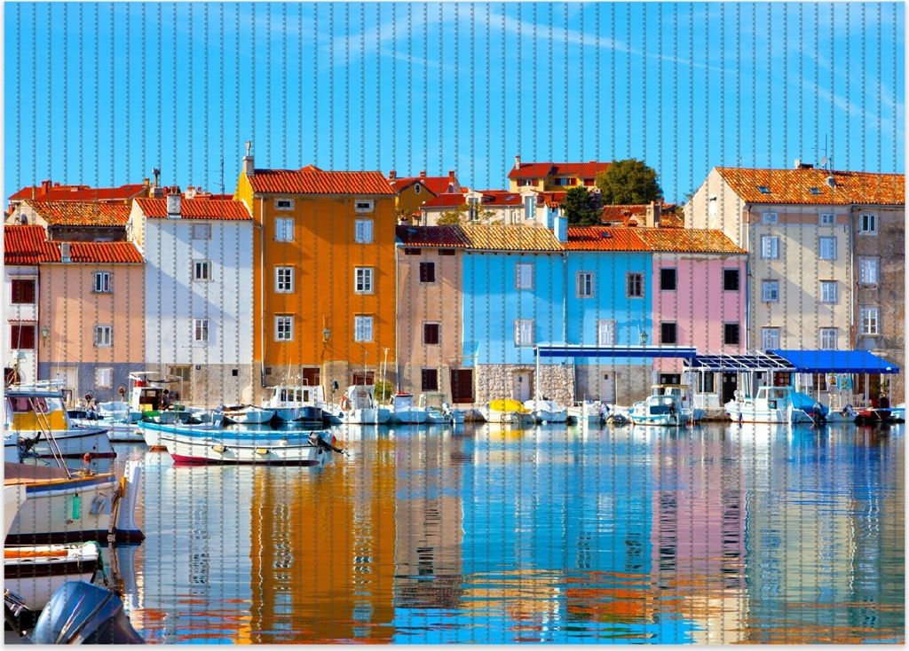 Wallario Duschmatte Antirutschmatte Badmatte Fußmatte Bunte Häuser am Hafen, Größe ca. 70 x 50 cm