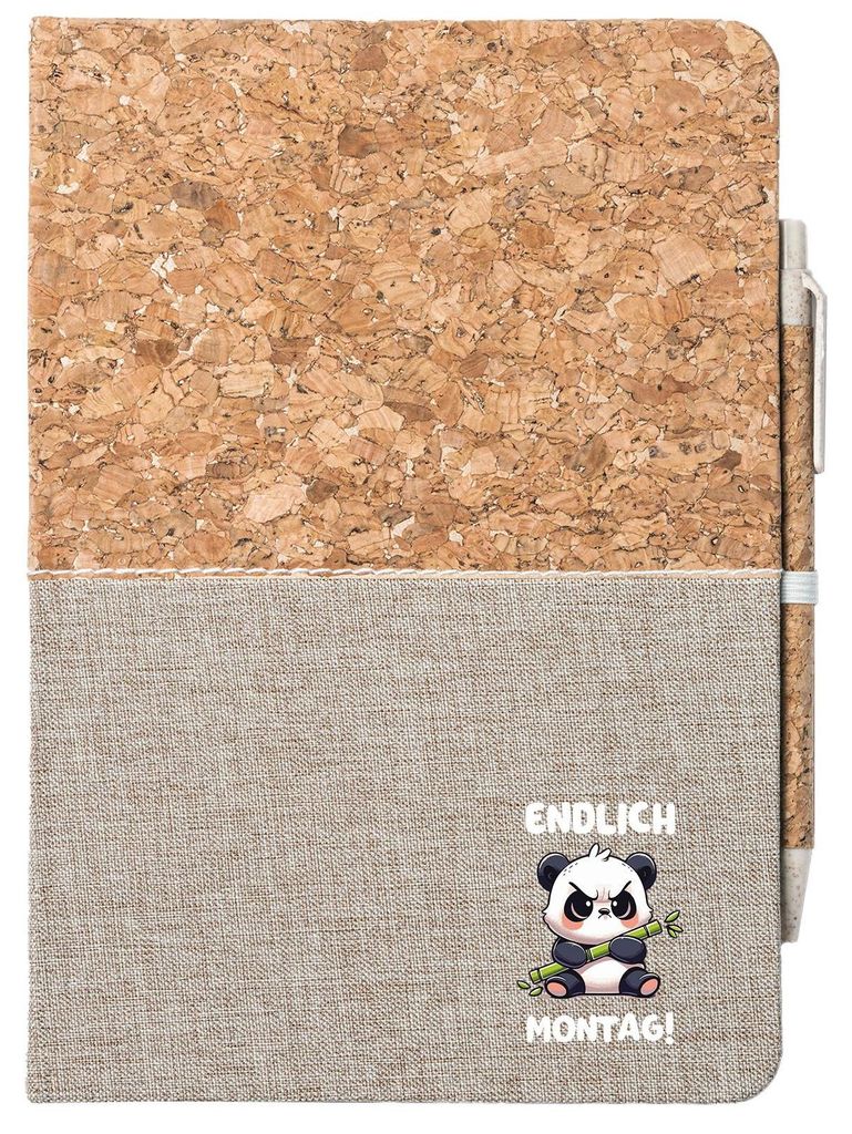 Huuraa Notizbuch A5 Endlich Montag grimmiger Panda 80 Blatt inkl. Kugelschreiber Tagebuch Geschenkidee