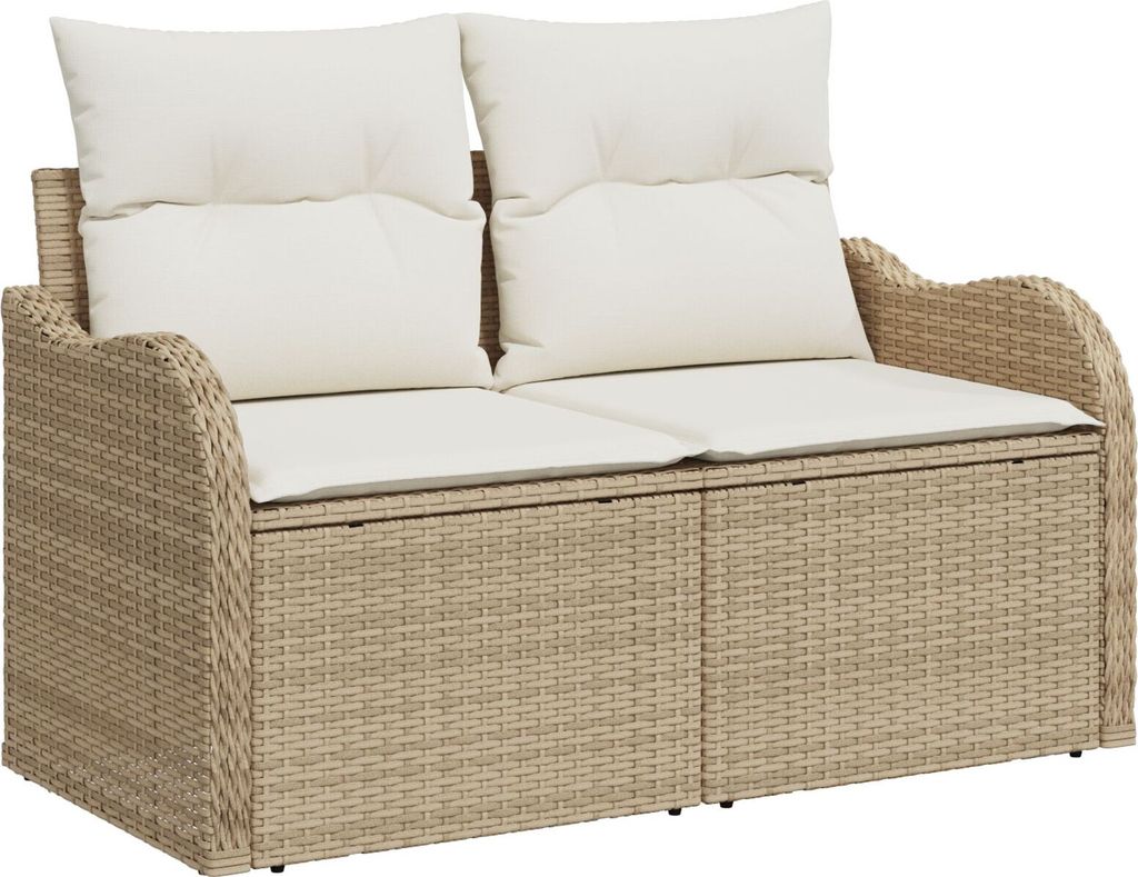 Möbel 2-Sitzer Garten-Sofa mit Stauraum und Kissen Beige Poly Rattan - Gartensofas 42006726