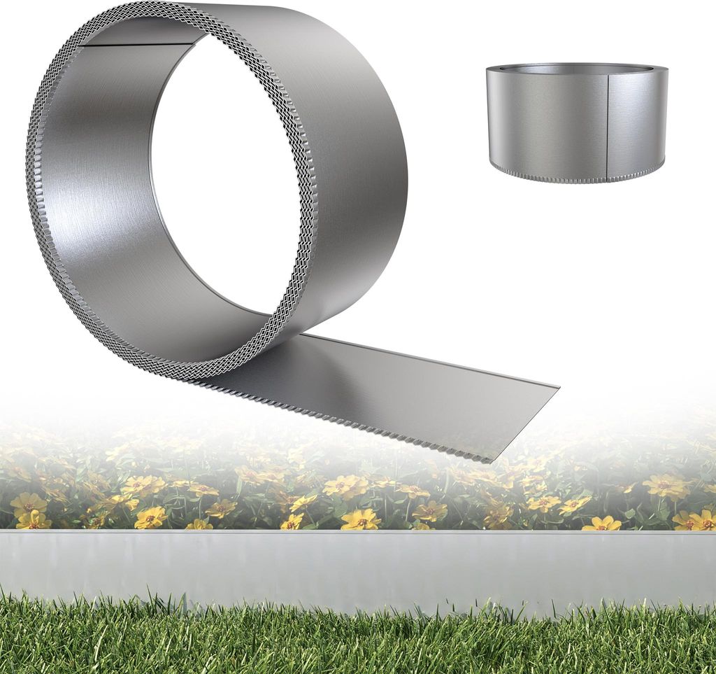 LZQ Rasenkante Metall verzinkt, 10 m flexibel, 15 cm hoch – Robustes Rasenkantenband zur Eingrenzung von Beeten, Bäumen & Steingärten