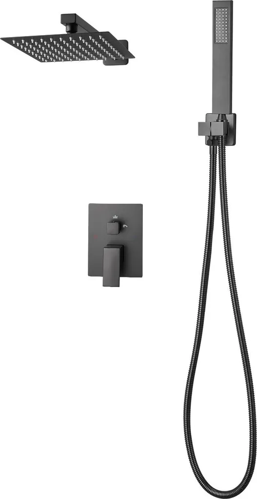 Sistema Doccia a Parete SucceBuy: Soffione Quadrato Nero 203 mm