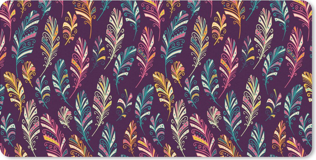 MuchoWow Schreibtischunterlage Puber - Federn - Boho - Muster 80x40 cm - XXL Mauspad - Gaming Mauspad