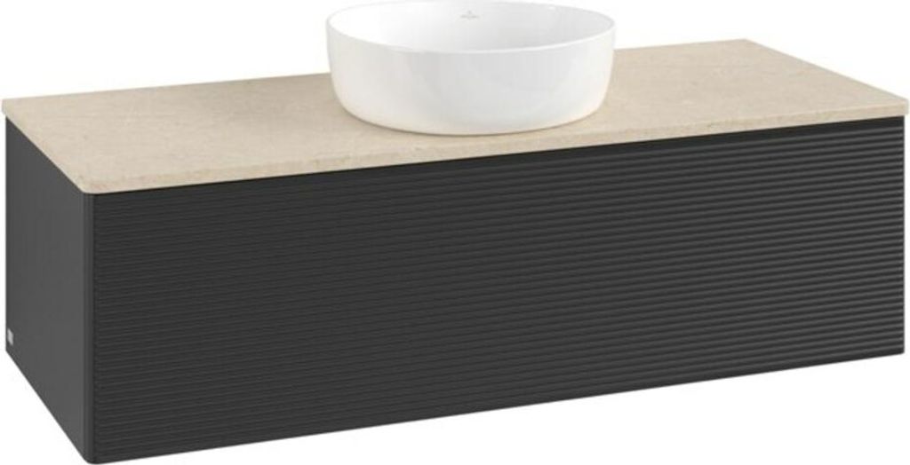 V&B Waschtischunterschrank mit Frontstruktur Antao 120x36x50cm, WBP-farbe botti., bla m Lac