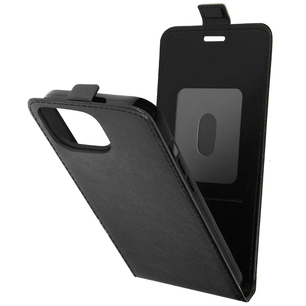 Custodia iPhone 15 Verticale con Portacarte Nero - Pelle Sintetica Premium