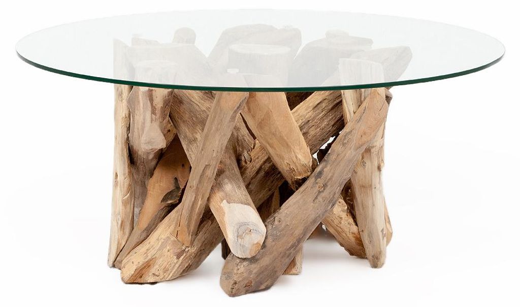 Individueller Teak Couchtisch TORA-rund Glasplatte D80cm Produktbild 
