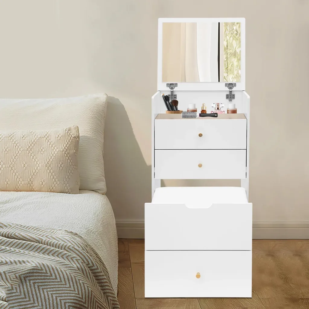 Coiffeuse avec miroir et tabouret blanc compacte modèle CF-45 - 5