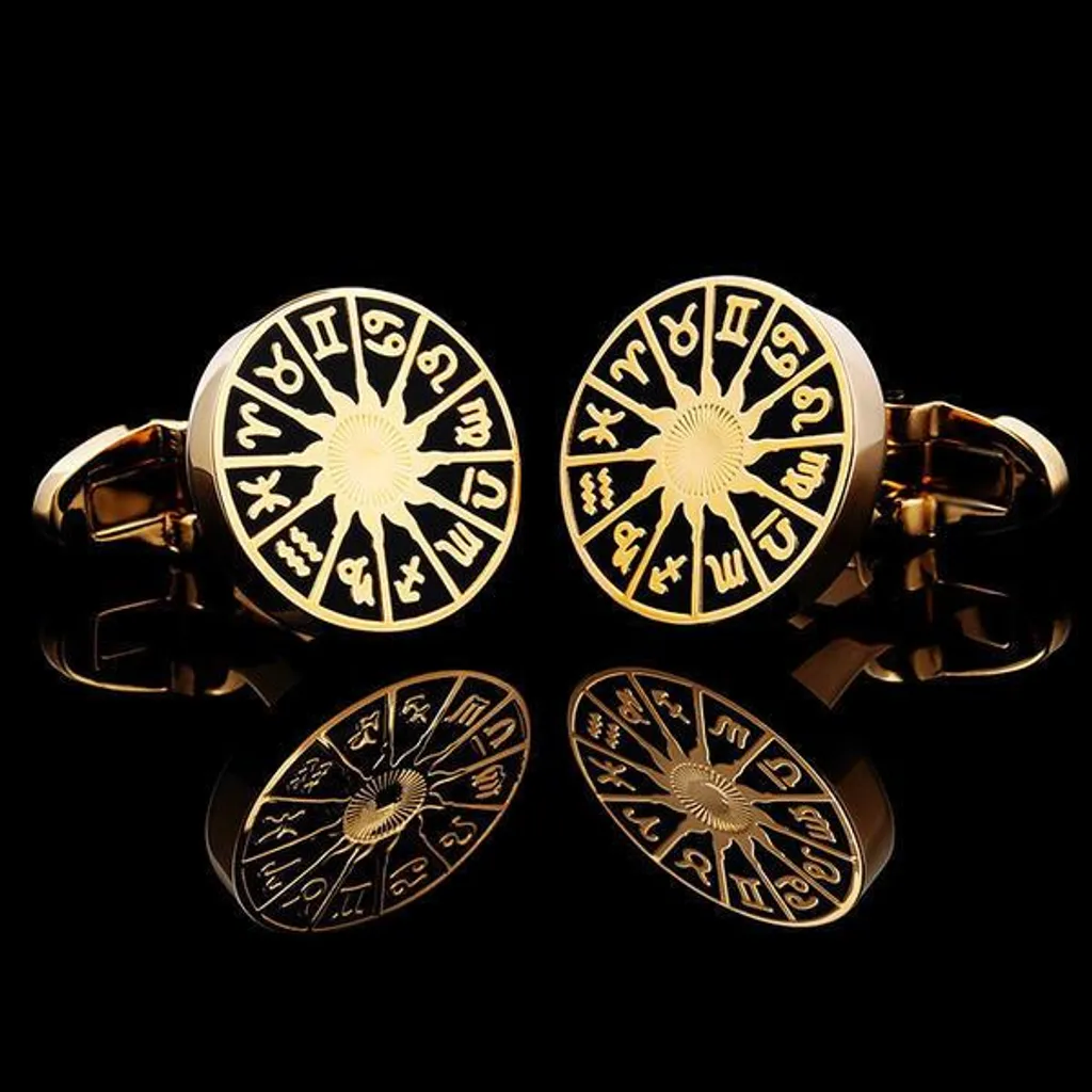 Boutons de manchette zodiaque en acier rhodié pour chemise d'homme