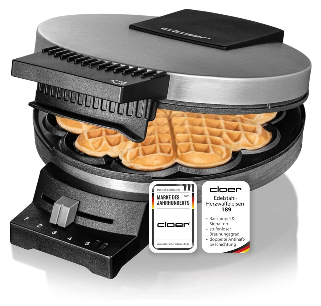 Cloer 189 wafelijzer, 930 watt, met thermostaat Productafbeelding 
